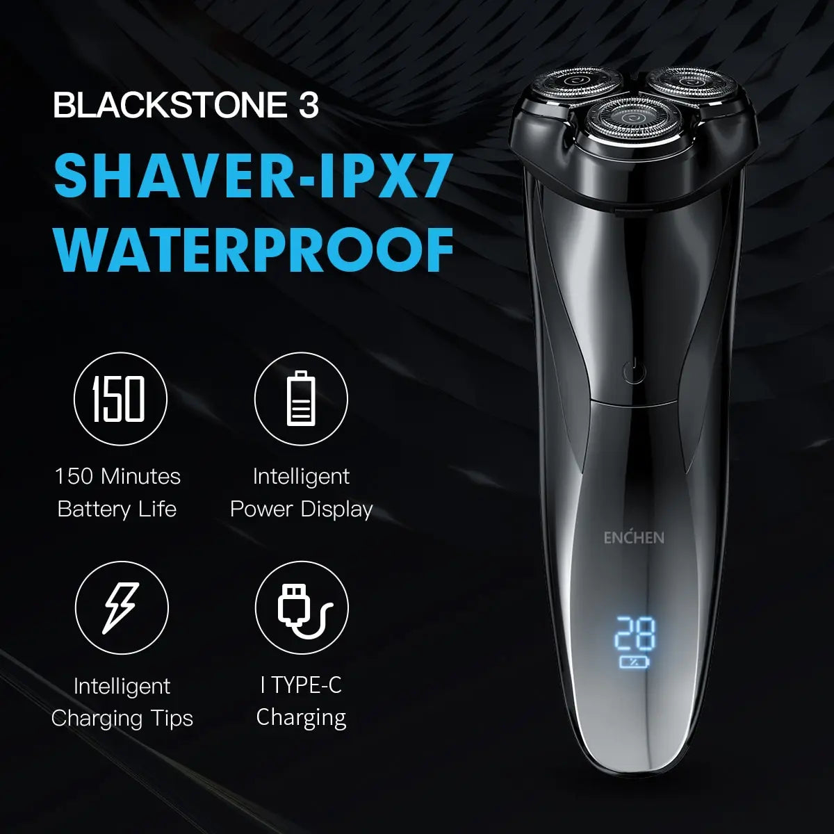 TravelShavers 3D Blackstone Travel Electric Shaver – TSA-Friendly, Compact 3D Floating Head for On-the-Go Grooming